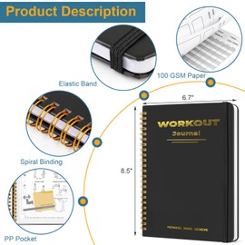 Guirnd Undated Fitness Workout Journal for Men & Women, A5(8.5" x 6.7") Fitness Journal Workout Planner, Workout Log Book Planner for Tracking, Motivating, and Achieving Your Fitness Goals - Black