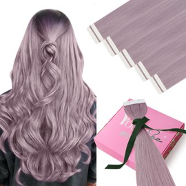 YoungSee Purple Tape in Human Hair Extensions Lavender Tape Extensions Real Human Hair Light Purple 16In 10pcs 25g for Diy