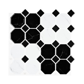 Wallercity 10-Sheets Black/White Marble Peel and Stick Kitchen Backsplash Tiles 12''x12'' Faux Stone Waterproof Self-Adhesive Marble Look Wall Tile Stick on Backsplash for Kitchen Bathroom Wall Decor