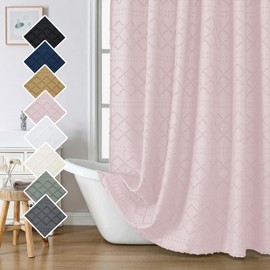 Lecloud Blush Pink Boho Shower Curtain 72x84 Inches, Modern Plaid Stripes Cloth Shower Curtain for Bathroom, Chic Tufted Textured Jacquard Farmhouse Fabric Shower Curtain