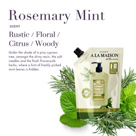 A LA MAISON French Liquid Hand Soap Eco-Friendly Refill Pouch, Rosemary MInt - Natural Hand Wash Made with Essential Oils - Biodegradable, Plant-Based, Vegan, Alcohol & Paraben Free (33.8 oz, 2 Pack)