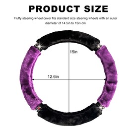 DXNQ Diamond Fluffy Steering Wheel Cover, 15 Inch Bling Crystal Rhinestones Steering Wheel Protector, Winter Warm Universal Steering Wheel Pad for Women Girls, Car Accessories (Purple)