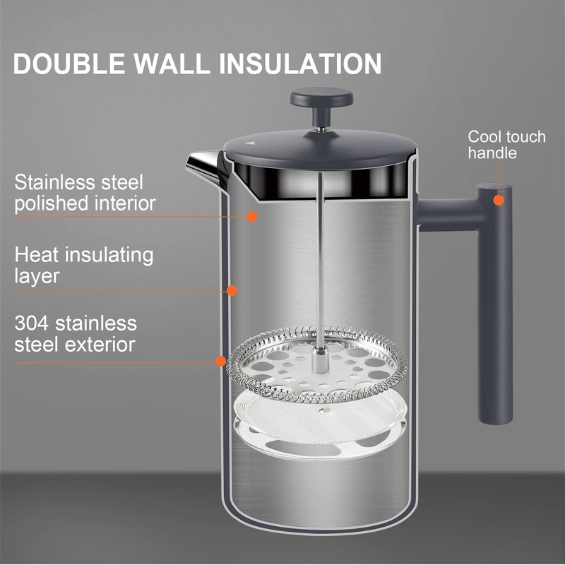 Secura French Press Coffee Maker, 304 Grade Stainless Steel Insulated