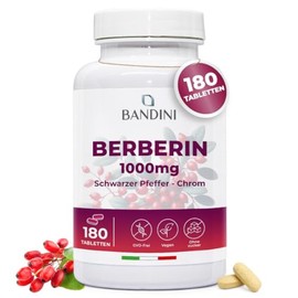 Bandini Berberine 1000 mg Pure High Dose | 180 Vegan Tablets - Berberine HCl from Berberis Aristata 97% + Chrome and Black Pepper | Maximum Absorption - Digestion, Liver, Intestinal Function