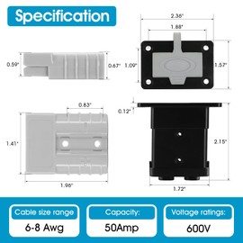 micrl 50 Amp Battery Quick Connect/Disconnect with Waterproof Mounting Panel, 6-8 Gauge Jumper Cable Plug Connector Kit for Car, Winch and Trailer (2 Pair Grey)