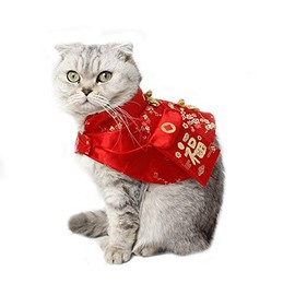 Chinese New Year Cat Costume,Pet Clothes New Year Clothes Cloak with Wsih Bag for Cats Small Dogs (Red)
