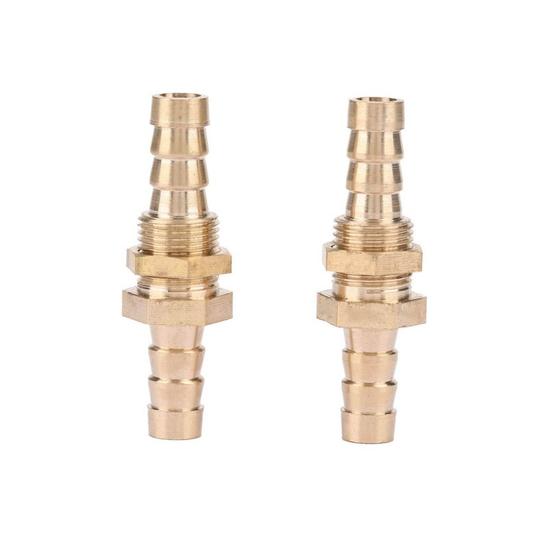 2 Pcs Brass Straight Barbed Hose Fitting Bulkhead Coupler Connector