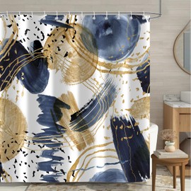 Cortina de ducha abstracta azul dorada, estética bohemia, única, minimalista, simple, decoración para baño, juego de cortinas de tela lavable, impermeable con 12 ganchos, 72 x 72 pulgadas