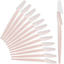 12 Pcs Eyebrow Razors, Face Razors Multipurpose, Exfoliating Dermaplaning Tools, Eyebrow Trimmers Shaver with Safety Cover, Facial Hair Removal for Women Men Body Use (Light Pink)