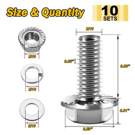 M10 x 25mm (10 Sets) M10x1.5 Bolt Flanged Hex Head Nuts and Bolts,Flange Hexagon Screws with Nuts and Washers,Screws 304 Stainless Steel 18-8 Metric Bolt Assortment, DIN 6921, by Mywish