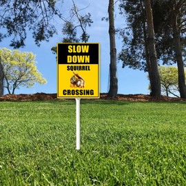 Houseuse Squirrel Crossing Sign With Stake Slow Down Sign For Neighborhoods Yard Farm Aluminium Caution 8x12inch Home Garden Farm Decor Outside Outdoor Animal Caution Sign