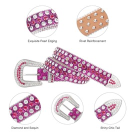 MINGSUN Rhinestone Belt for Women Men, Western Belts Cowgirl Cowboy Punk Studded Leather Belt for Jeans Dresses Pants, Pruple Silver, 48: fits waist from 36"-38"