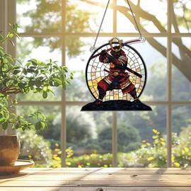 Samurai Ornaments Decor for Window Hanging - Samurai Gifts for Women Men - Home Kitchen Room Christmas Decorations - 2D Flat Acrylic Ornament