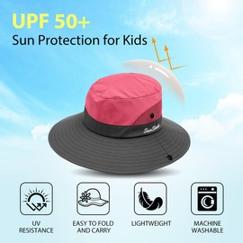 IYEBRAO Kids Girls Sun Hat with Ponytail Hole Summer Wide Brim UV Protection Bucket Cap for Beach ＆ Fishing（Watermelon Red）