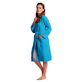 Luxurious Robe Soft Absorbent Lightweight Long Kimono Waffle Hotel/Spa Cotton Bathrobe for Women (Small, Turquoise-Custom)