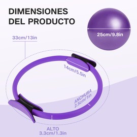 KIDS CHOICE Pilates Kit Casa Incluye Aro Pilates 25Pulgada,Pelota Pilates Pequeña y 1 Paar Calcetines de Yoga,Anillo y Pelota Chica 25cm de Yoga,para Tonificar Los Músculos de Brazos y Muslos(Morado)