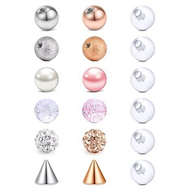 Briana Williams Piercing Balls Set 1.2 mm 16G Thread Replacement Ball Screw Ball Acrylic Plastic Stainless Steel, Plastic, stainless steel