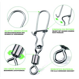 Catch Me Carabiner/Snaps and Swivels in Various Sizes - Fishing Accessories with Ball Bearing Swivel - Burnished Stainless Steel with High Load Capacity (Size 5, Pack of 20)