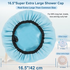 Sheomern 3 Pcs 16.5" Super Extra Large Shower Cap, Reusable Dual Waterproof Shower Cap for Women, Jumbo Satin Lined Shower Cap for Braids & Long Hair, XXL Adjustable Hair Cap for Locs Dreadlocks Music