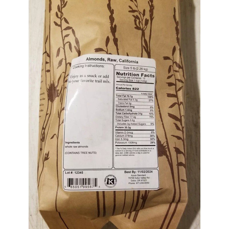 Azure Standard Non-GMO Raw Almonds 5lb