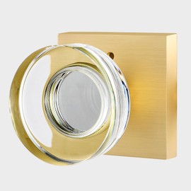 newliplace Glass Door Knobs Interior, Privacy Gold Door Knob with Lock, Round Modern Crystal Door Knobs for Bedroom Bathroom, Satin Brass