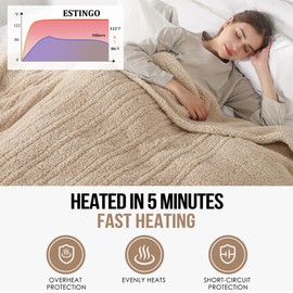 Heated Blanket Throw, Electric Throw Blanket with 5 Heating Levels & 4 Hours Auto Off, Double Sided Soft Cozy Sherpa Electric Heated Blanket with ETL Certified for Office, 50"x60", Milk Coffee