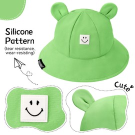 Zando SmileyWorld Baby Sun Hat UPF 50+ Infant Bucket Hats with Bear Ear 0-6 Months Wide Brim Beach Hat for Boys Girls Newborn Green
