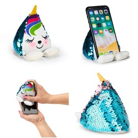 Plusheez Mobile Phone Holder | 2 in 1 Phone Stand with Micro Fibre Wipe | Screen Cleaner | Universal Phone Stand for Kids Children Adults | eReader/Kindle/Smartphone/Small Tablet Compatible (Unicorn)