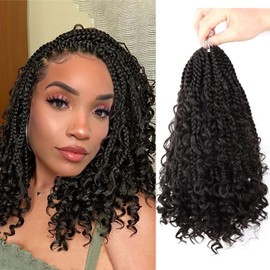LMZIM 12 Inch Boho Box Braids Crochet Hair Bohomian Crochet Box Braids Curly Ends 8 Pack 3X Crochet Braids Synthetic Braiding Hair Extension (12inch, 2)