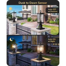 EDISHINE Dusk to Dawn Outdoor Post Light, Pole Light Fixture with Pier Mount Base, Water Ripple Glass & Aluminum Post Lantern Head, Exterior Lamp Posts Lighting for Yard, Driveway, Fence, Deck