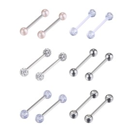 Aroncent Nose Piercing Labret Stud Nose Stud Tongue Piercings Ear Piercing Set Labret Studs 14G 12 Pieces, Stainless Steel Rhinestone Acrylic