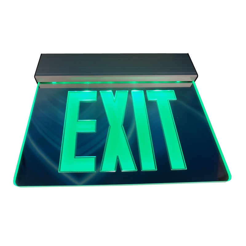NICOR Lighting LED Emergency Exit Sign, Mirrored with Green Lettering