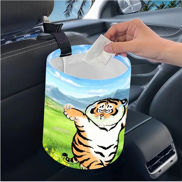 1pc Printed Car Trash Can, Kitchen Camping Trash Can,Waterproof Trash