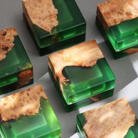 GOGOJSM Wedding Ring Box,Sage Green Engagement Ring Box for Proposal with Single Slot Handcrafted, Made of Wood and Resin, Wedding Ceremony, Jewelry Organizer