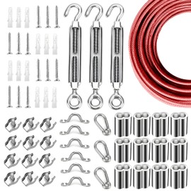 Globe String Light Suspension Kit, Outdoor Light Guide Wire, Vinyl Coated Stainless Steel Steel Cable，Include 150ft Transparent PVC and 304 Stainless Steel Wire Cable, Turnbuckle and Hooks