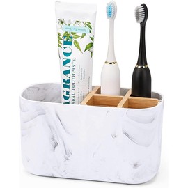 Toothbrush Holders for Bathrooms, 5 Slots Bamboo Toothbrush Holder Kids Electric Toothbrush Holder and Toothpaste Holder for Bathroom Marble - Color: Marble