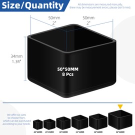 Glarks 8pcs 50mm x 50mm/2 x 2in Square Chair Leg Caps, Black PVC Furniture Pad Table Feet Covers, Square Chair Leg Covers to Protect Wood Tile Floors Felt Pads Furniture Leg Caps Reduce Noise