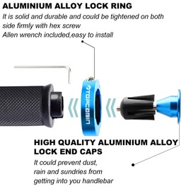 TOPCABIN Bike Grips Double Lock on Locking Bicycle Handlebar Grips Cycle Bicycle Mountain Bike BMX Floding ((Aluminum lock plug+Grips) Light blue 1 Pair)