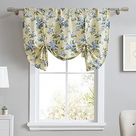 Laura Ashley - Cotton Pole Top Valance, Stylish & Lightweight Window Treatment for Home Decor (Cassidy Yellow, 50" x 25")