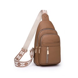 Small Sling Bag for Women, Leather Fanny Pack Crossbody Bags for Women, Chest Bag With Guitar Strap, Waist Packs Bag for Travel, Coffee, Fashion