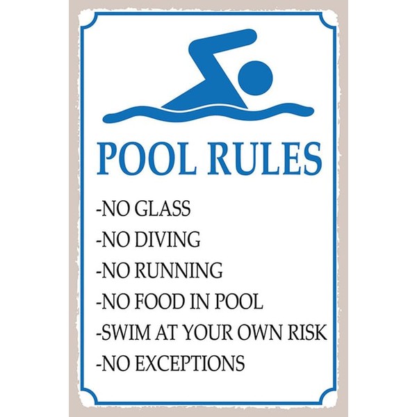 mrdeco Metal Sign 12 x 18 cm Curved Pool Rules