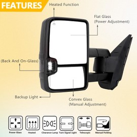 Perfit Zone Towing Mirrors Replacement Fit for 2003-2007 Chevy Silverado for GMC Sierra 1500 2500 3500 HD (2007 only for Classic Model) Black Power Heated Smoked Turn Signal Clearance Lamp Pair LH RH
