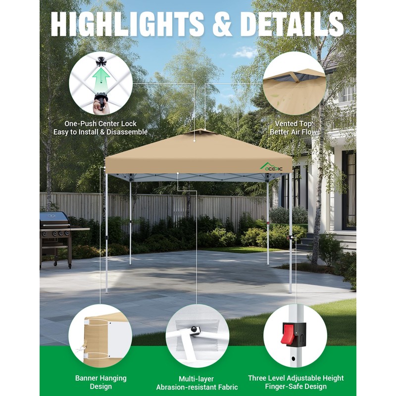 10x10 Pop Up Canopy Tent, Easy Setup Shelter, Khaki