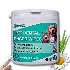ZepetZ Pet Dental Care Finger Wipes for Dogs & Cats – Reduces Plaque, Freshens Breath & Enhances Cleaning Power – Pearl-Textured Disposable Tooth Brushing Wipes. 2-Pack of 50 (100 PCS)
