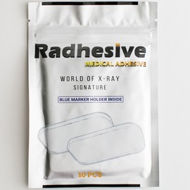 RADHESIVE 10PCS X-Ray Marker Adhesive Strips with Blue Holder, Extra Strong & Sticky, Heavy Duty, Washable & Reusable Medical Adhesive Strips For Radiologists & Medical Professionals, By World of Xray