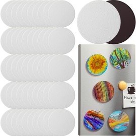 Engrowtic 50 Pcs Magnetic Painting Canvas Panel Mini Canvas Boards for Painting Mini Tile Art for Fridge Locker Art Crafts DIY(2.5 in,Round)
