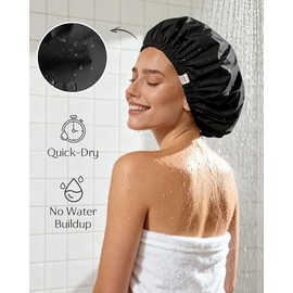Yanibest Gorro Ducha Mujer Reutilizable Impermeable Forro Satén Banda Elástica Suave Grande Lavable