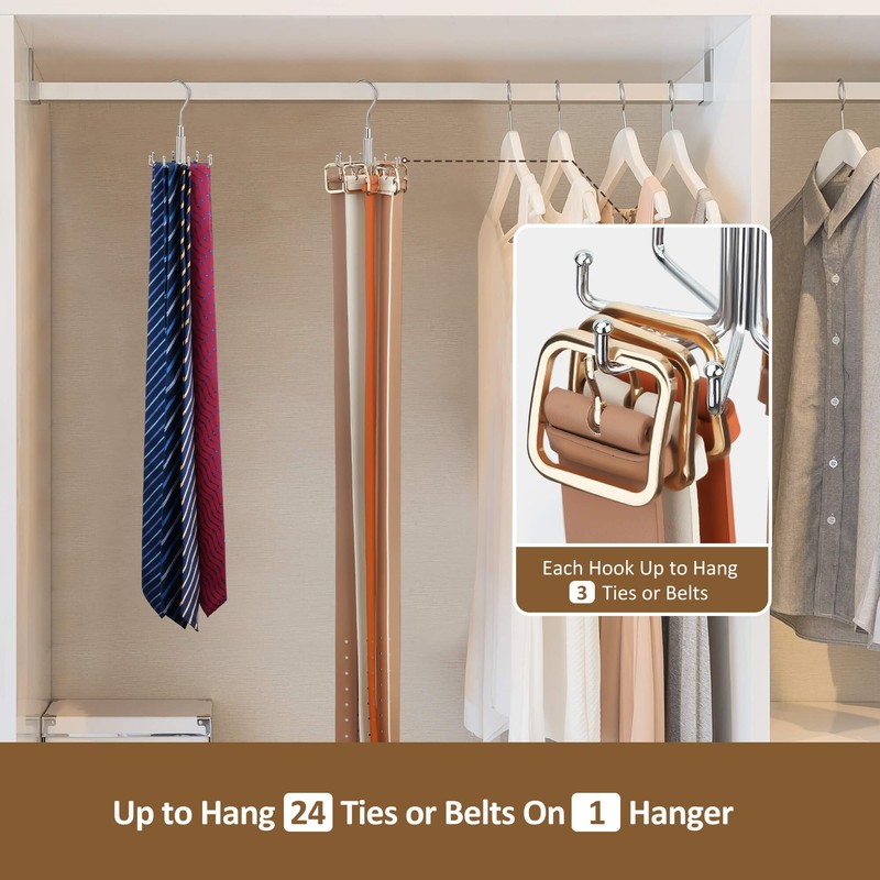 ZEDODIER Tie Hanger for Closet, 2 Pack Rotatable Tie Organizer