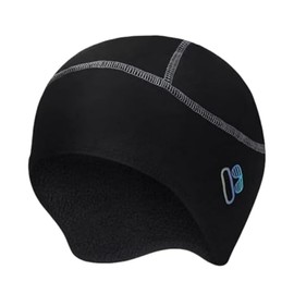 LLmoway Fleece Lined Skull Cap with Glasses Holes Helmet Liner Winter Windproof Cycling Cap Mens Womens Ski Running Beanie, Black, One Size