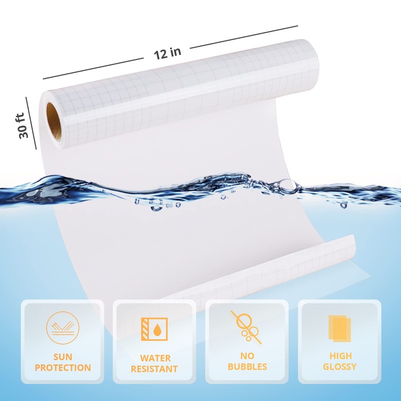 HTVRONT Clear Self-Adhesive Laminating Vinyl Roll-12"x30FT Non Thermal Laminating Film,No